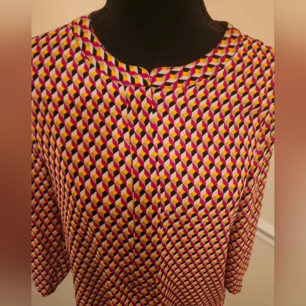 Express Women's Yellow and Pink Blouse Geometric 3/4 Sleeve  NWT Sz S/P